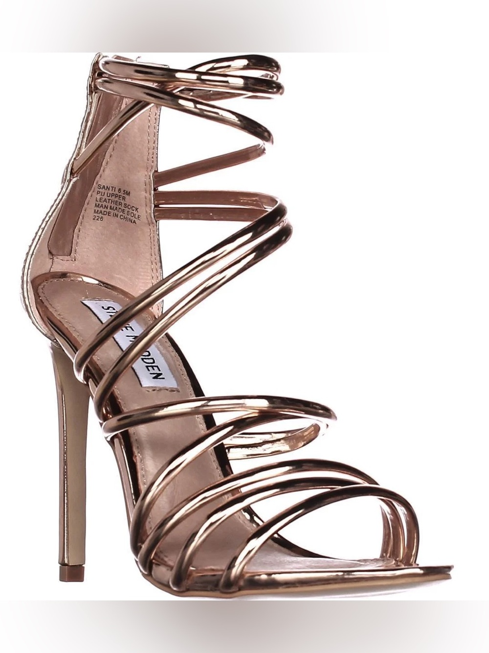 Steve Madden SANTI Rose Gold Strappy Zip Up Stilettos size 7.5 EUC